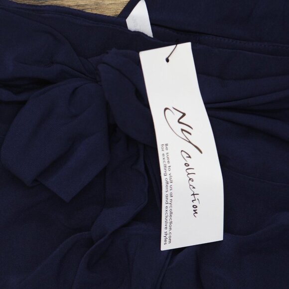 NWT Ny Collection Womens Petite Cropped Pull On Pants with Sash Navy Blue PL - Picture 4 of 7